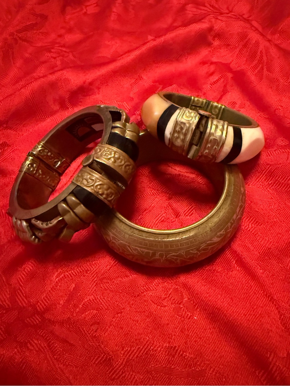Boho hand made bone and Brass Bangle Bracelet - Women Jewelry